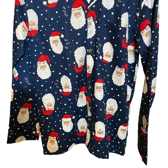 NWT Old Navy Brown Face Santa Claus Christmas Unisex Button Pajamas Shirt  XXL - Picture 3 of 16